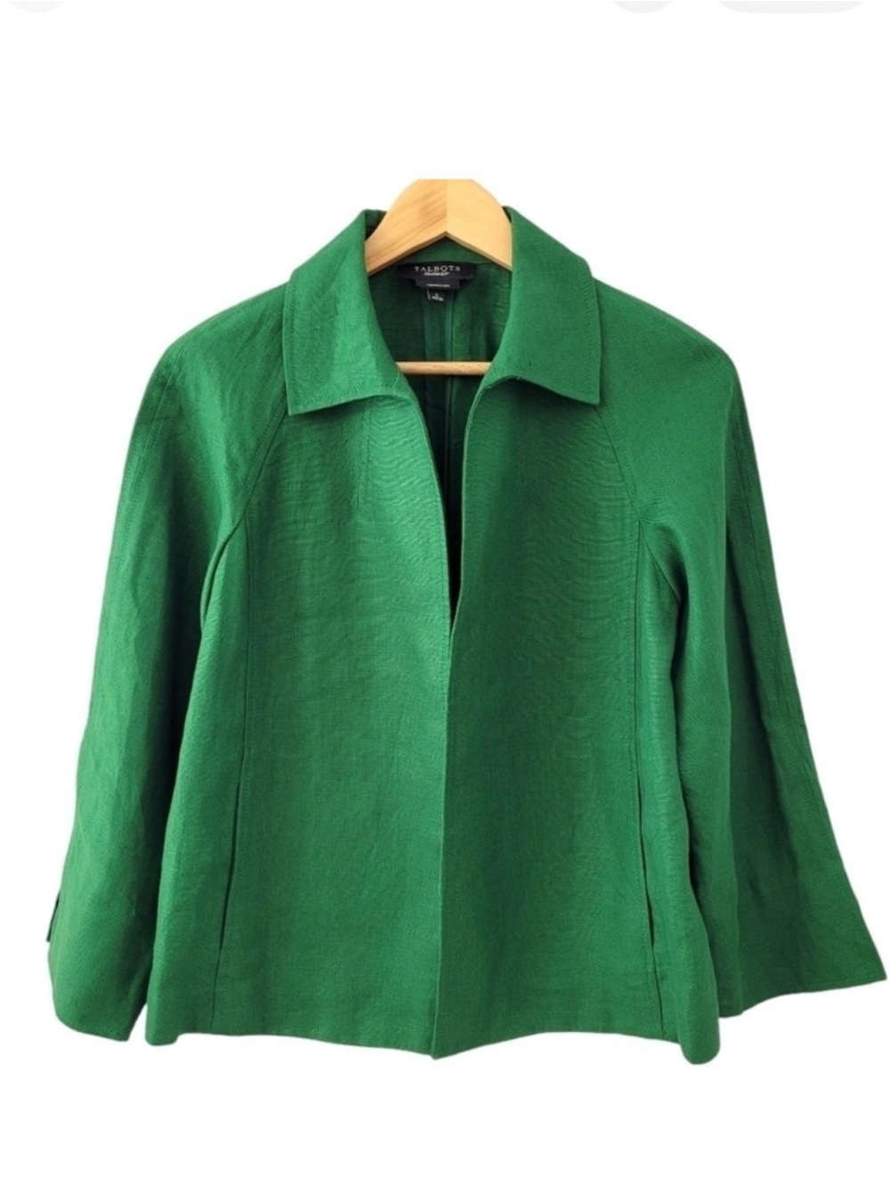 Talbots Green Open-Front Women's Linen Blazer